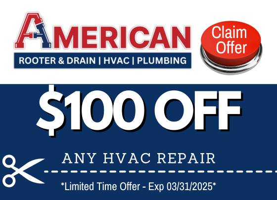 Coupon for $100 OFF any HVAC Repair. Expires March 31, 2025