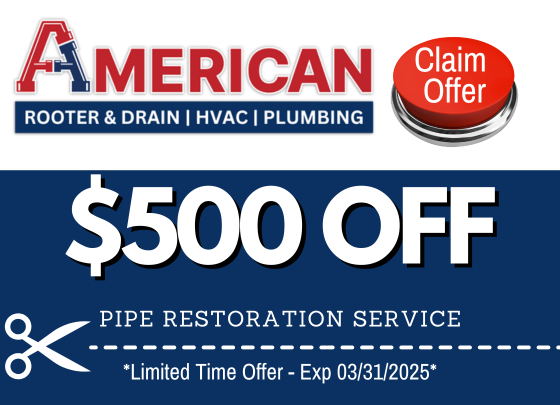 Coupon for $500 OFF pipe restoration service. Expires Jan 31, 2025