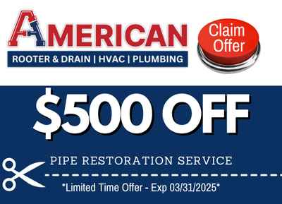 Coupon for $500 OFF pipe restoration service. Expires March 31, 2025