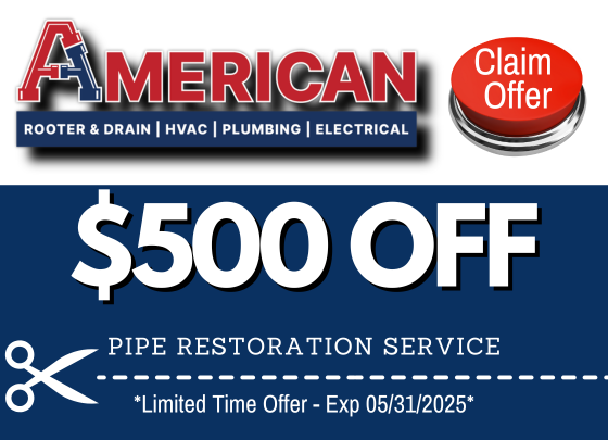 Coupon for $500 OFF pipe restoration service. Expires Jan 31, 2025