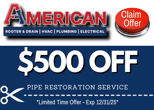 Coupon for $500 OFF pipe restoration service. Expires December, 31 2025