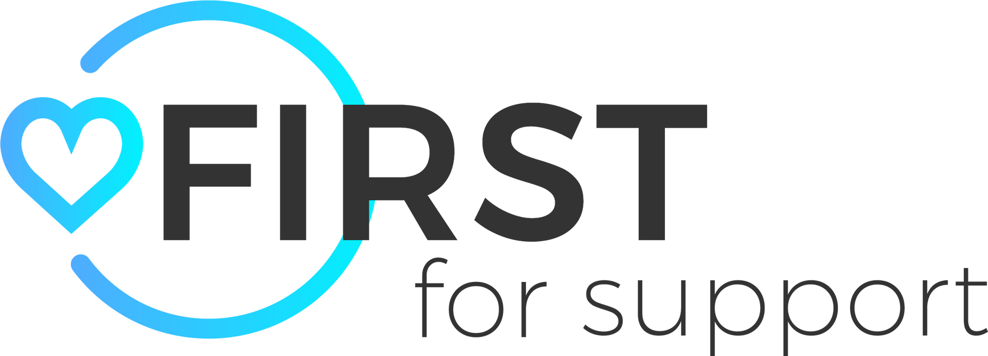 Logo for First for Support, a heart within a blue circle, with text.