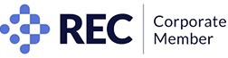Logo for REC, a corporate member. Features blue geometric shapes and the text 