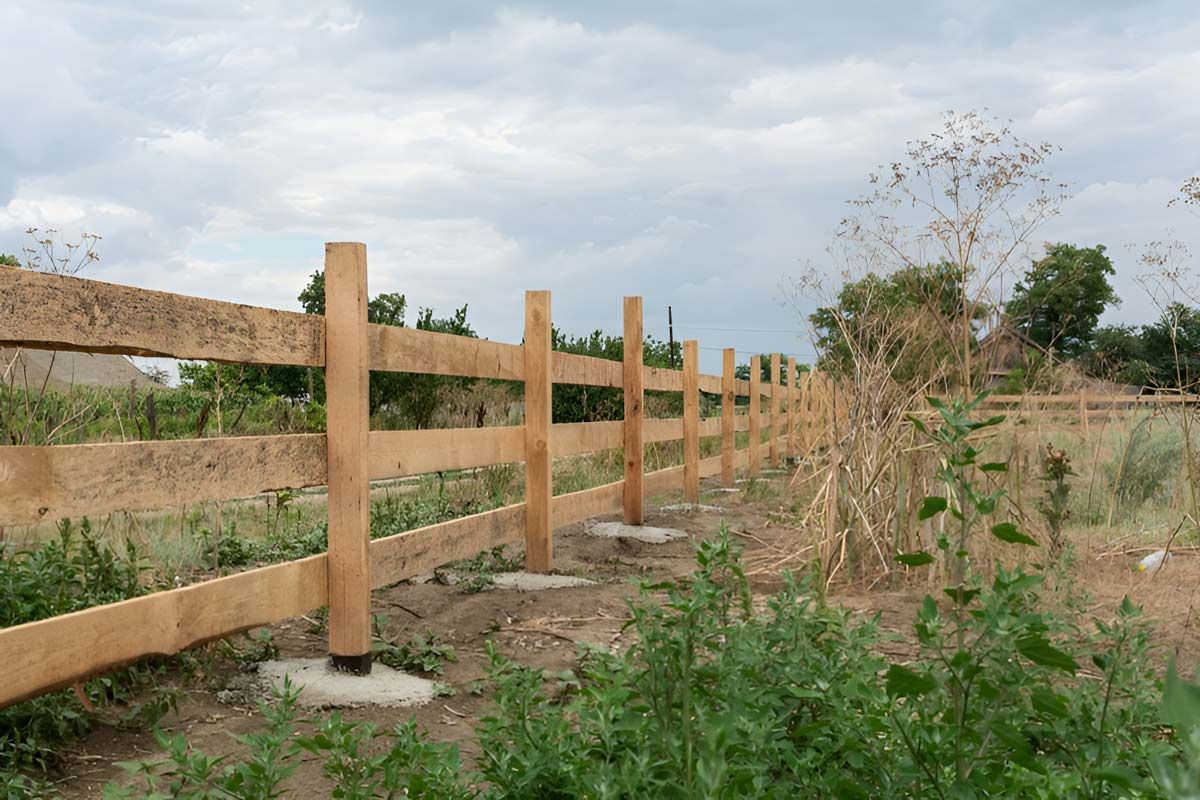 Rural Wooden Fence On Green Grass At Farm — Lawrence Williams Fencing in Lismore, NSW