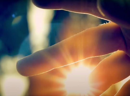 A close up of a person 's hand with the sun shining through it