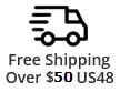Free shipping over $50 icon: A delivery truck with text indicating free shipping on orders over $50 within the US48 states.
