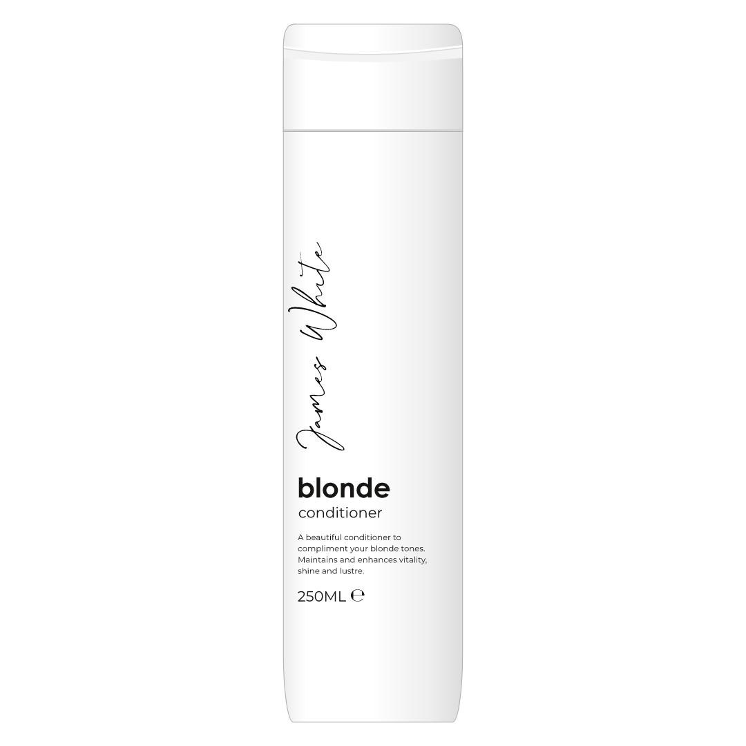 A white bottle of blonde conditioner on a white background.