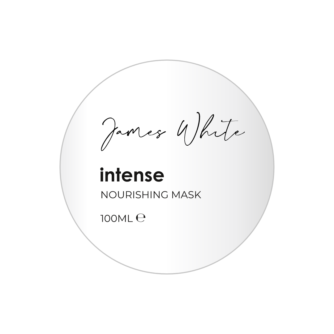 James white intense nourishing mask is a white circle with black writing on it.