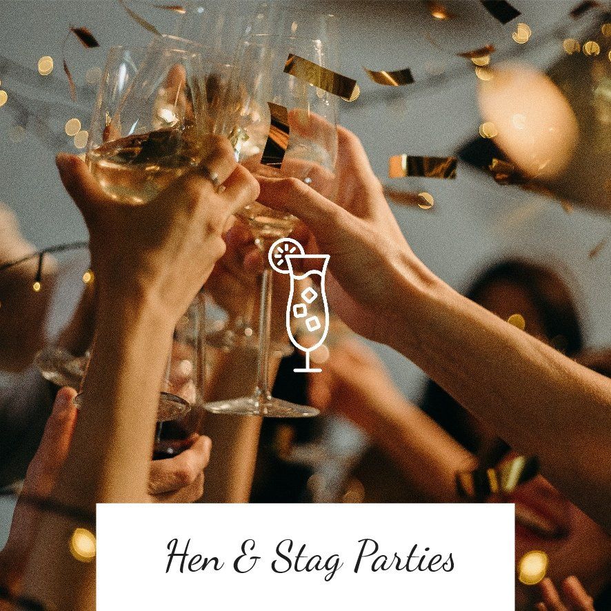 Hands toasting with drinks;