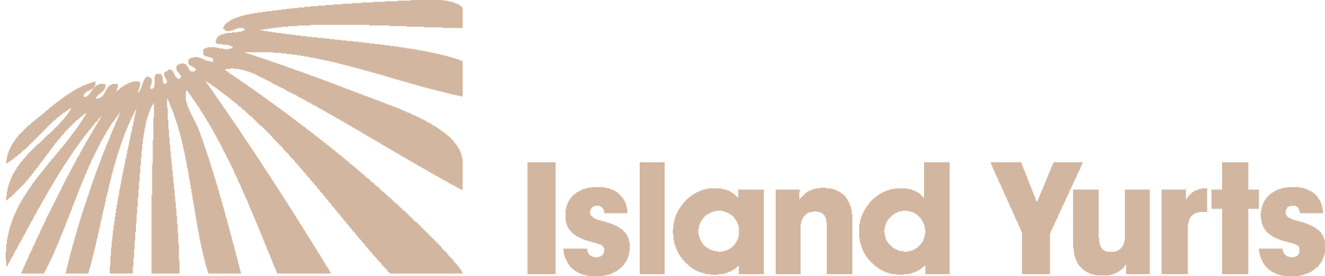 Logo for Island Yurts, featuring a tan sunburst design and text.