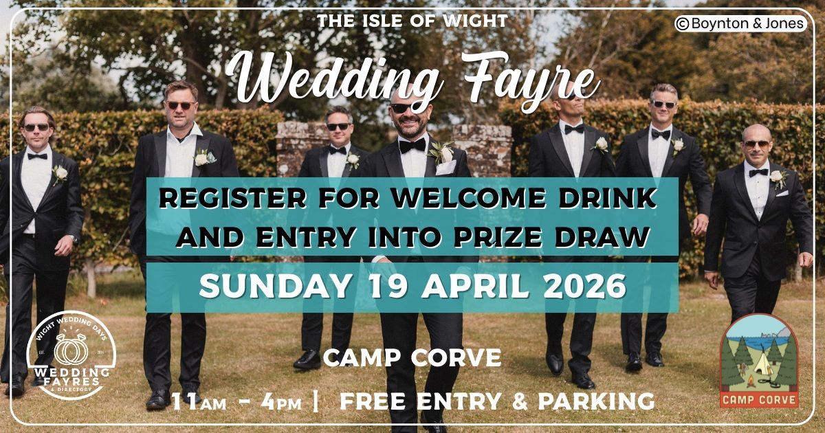 Wedding Fayre announcement with a group of women, date, location, and prize draw details.