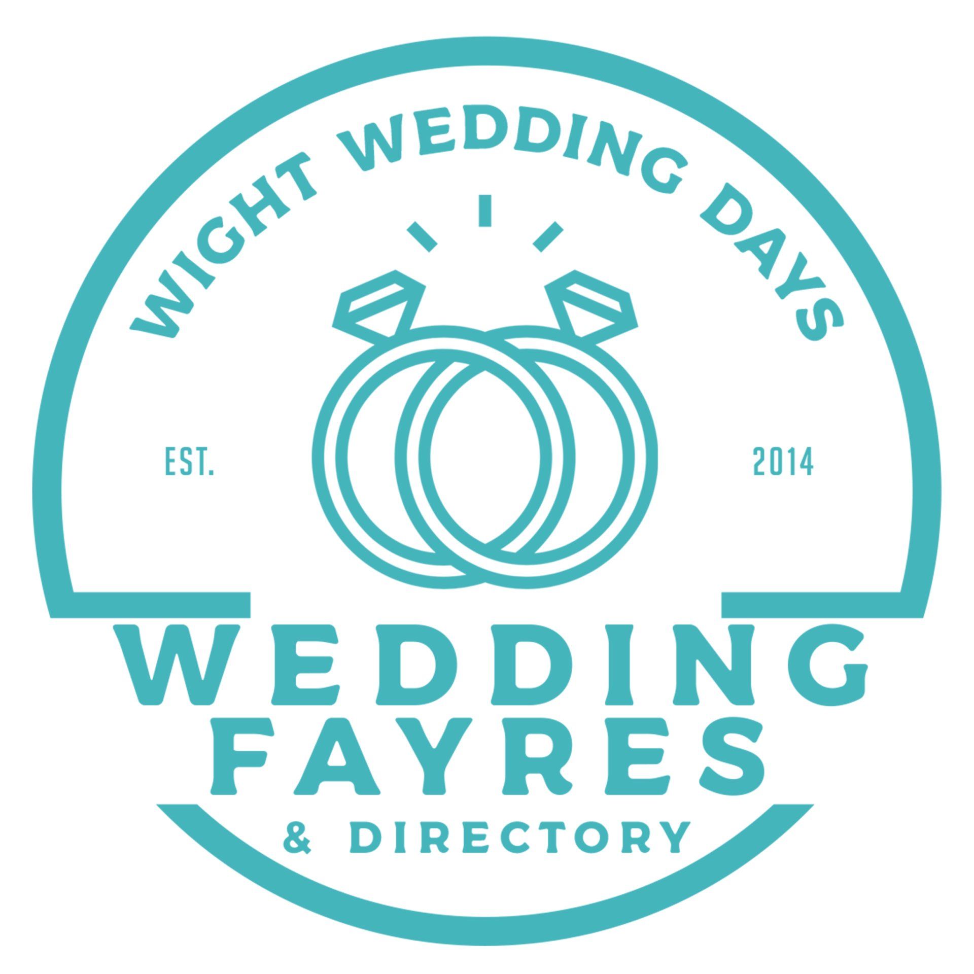 Logo for Wight Wedding Days: teal circle with intertwined rings, text.