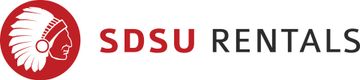 Logo: Red circle with Native American headdress graphic, "SDSU RENTALS" text.