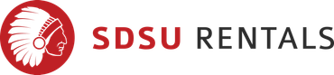 Logo of SDSU Rentals: a Native American headdress in a red circle, followed by "SDSU RENTALS" in red and black text.