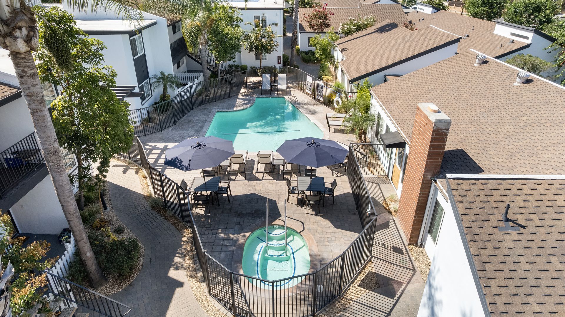 overhead view of jacuzzi and pool
