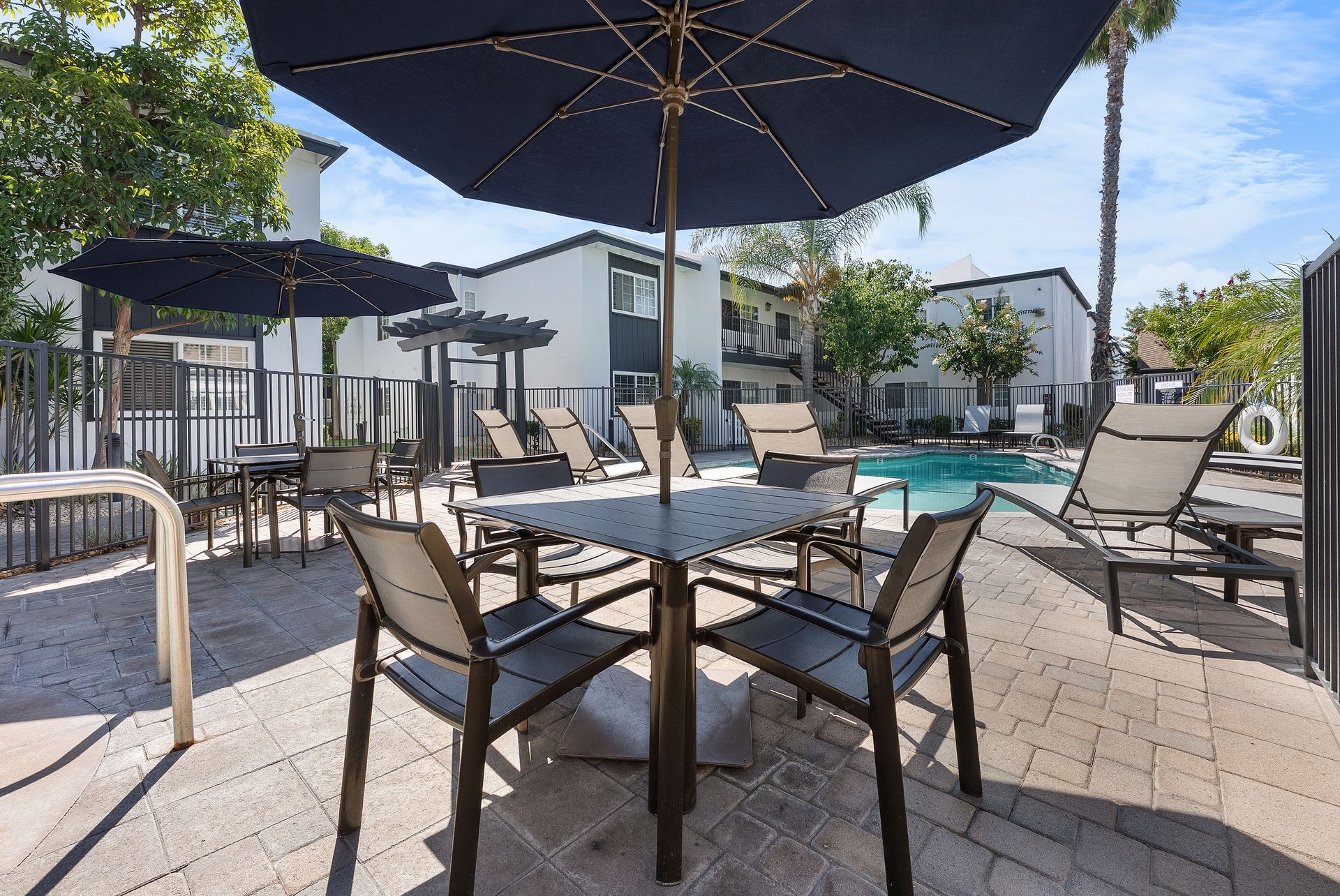 table with chairs and umbrella