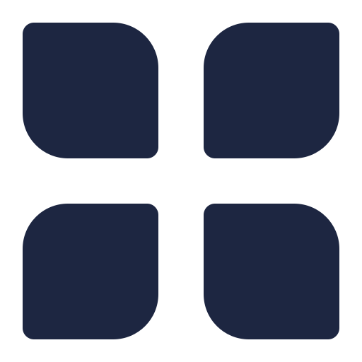 Four dark blue squares with rounded inner corners arranged in a two-by-two grid to form a larger square shape.