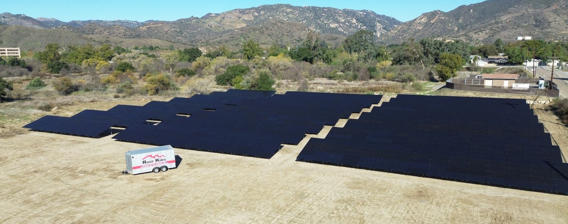 Aerial view of the Pala Indian Reservation's solar array by Roof King, powering sustainability.