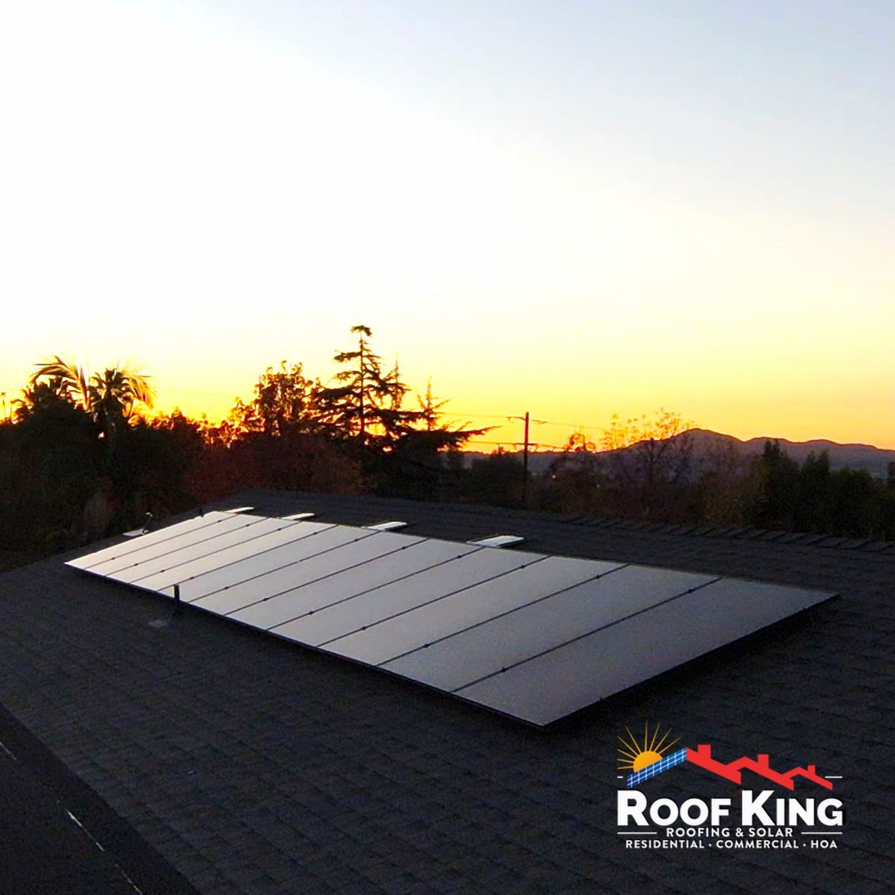 solar panels at sunset