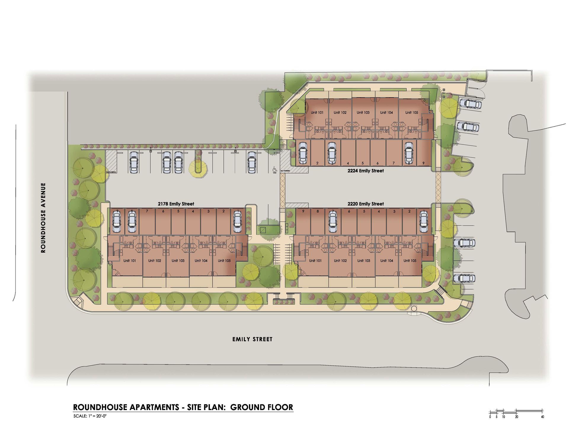 An artist 's rendering of a row of apartments