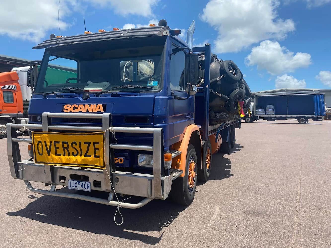 A Blue Truck is Parked in a Parking Lot — Northern Franna Cranes NT in Noonamah, NT