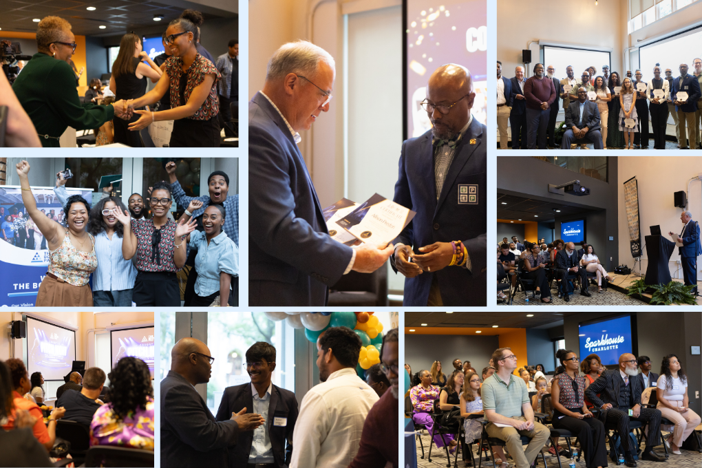 Collage of people networking and celebrating at a conference with awards, handshakes, and group photos
