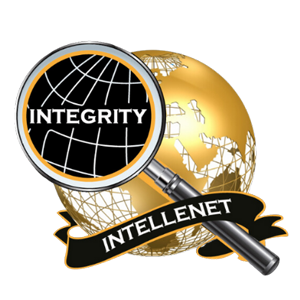 Magnifying glass over golden globe, reading "Integrity." Below, a banner with "Intellenet."