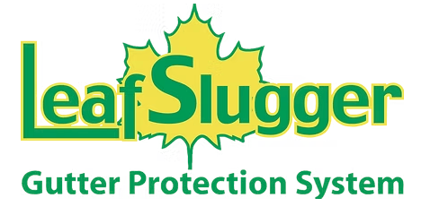 A logo for leaf slugger gutter protection system
