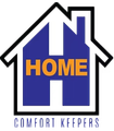 Logo: House shape with "HOME" in orange, blue background, "Comfort Keepers" below.