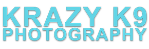 A blue logo for krazy k9 photography on a white background