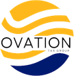 Ovation logo in gold and blue — expert tax relief and IRS support services