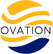 Ovation logo in gold and blue — tax relief brand
