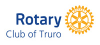 The logo for the rotary club of truro is blue and orange.