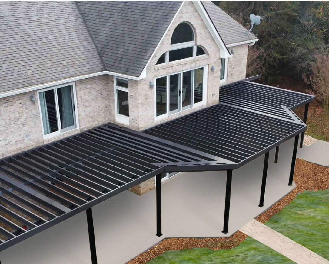 A large empty garage with white garage doors and a window.