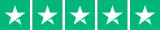 Five white stars on a green background, indicating a high rating or review.