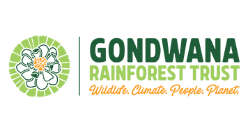 Logo for Gondwana Rainforest Trust: a stylized flower inside a green circle, with green text and a tagline.
