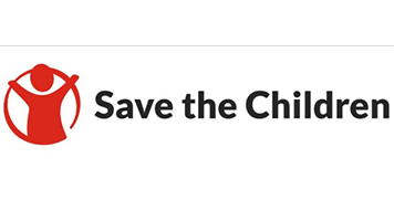 Save the Children logo: Red figure of a child with outstretched arms and 
