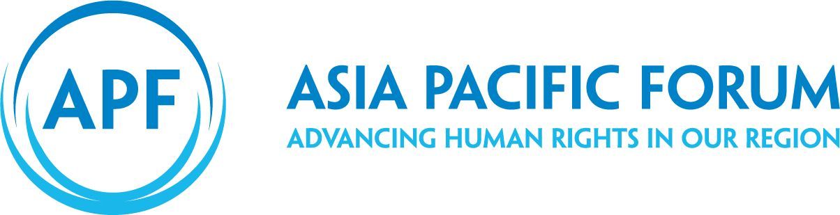 Logo for Asia Pacific Forum: APF acronym in blue circle, text 