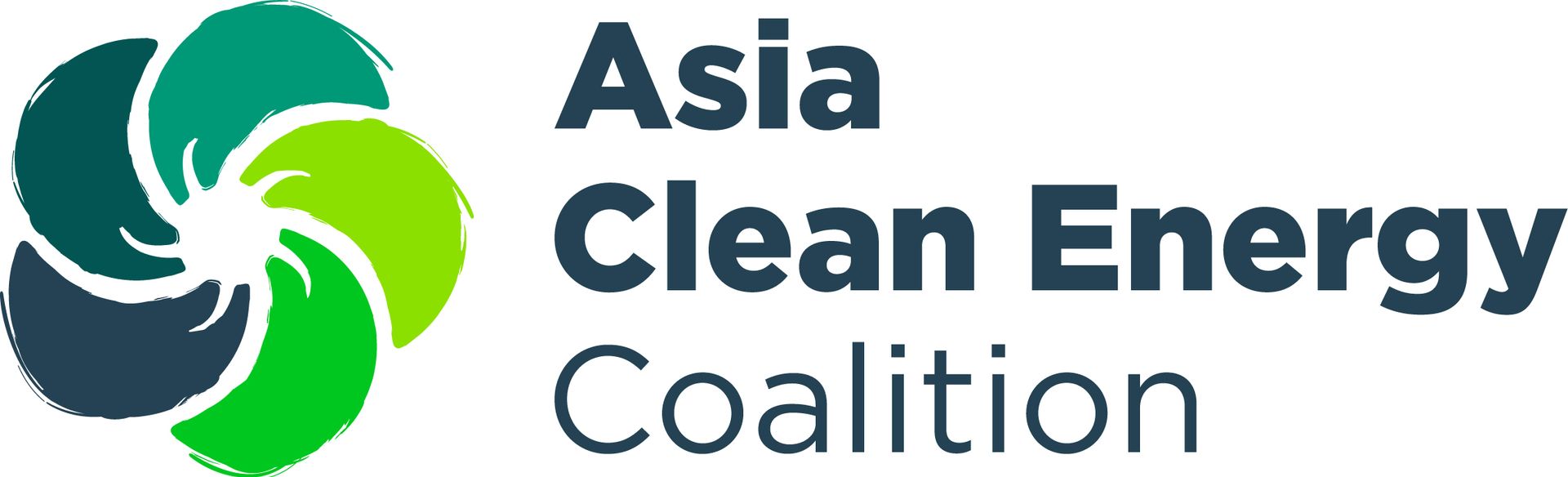 Logo of the Asia Clean Energy Coalition, with a green and blue swirl design and dark blue text.