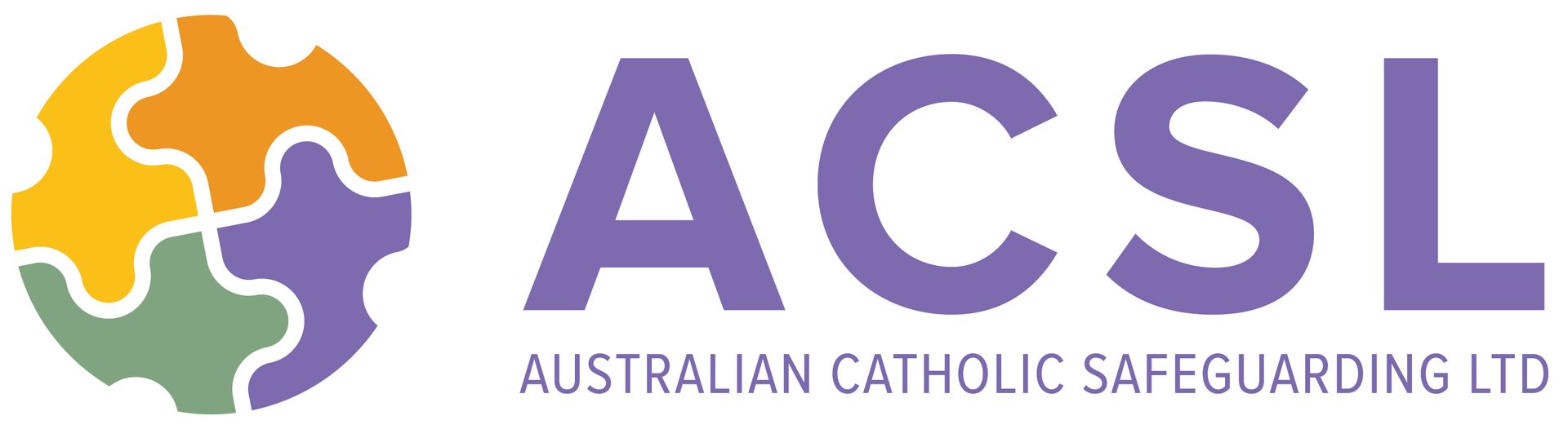 Logo of ACSL, Australian Catholic Safeguarding Ltd: puzzle pieces in a circle, ACSL letters, purple.