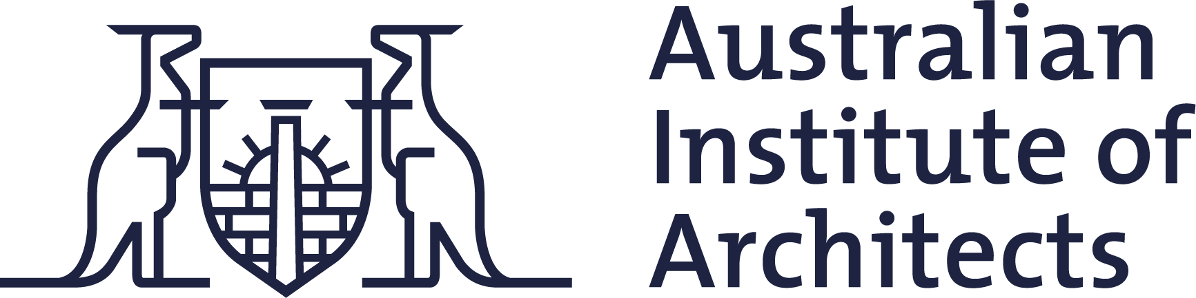 Logo of the Australian Institute of Architects with a stylized kangaroo and a shield, with text 