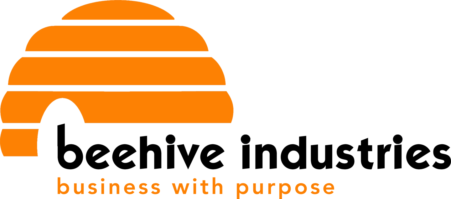 Logo of Beehive Industries with an orange beehive graphic and black text.