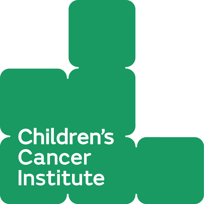 Green logo for Children's Cancer Institute: green interlocking blocks with white text.