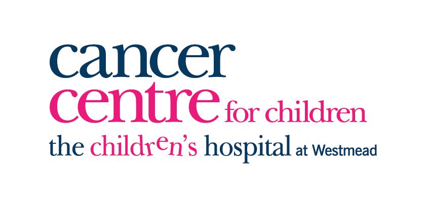 Cancer Centre for Children logo: navy and pink text on white background.