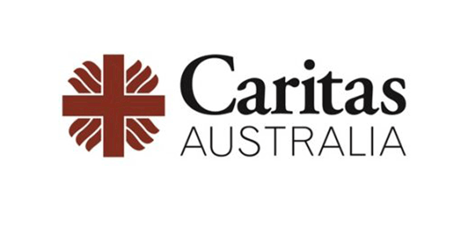 Caritas Australia logo. Brown cross surrounded by brown 