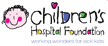Logo for Children's Hospital Foundation, with a child's face and colorful text: 