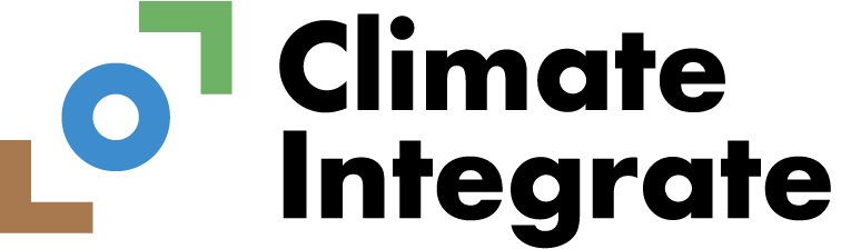 Climate Integrate logo with a colorful shape and black text.