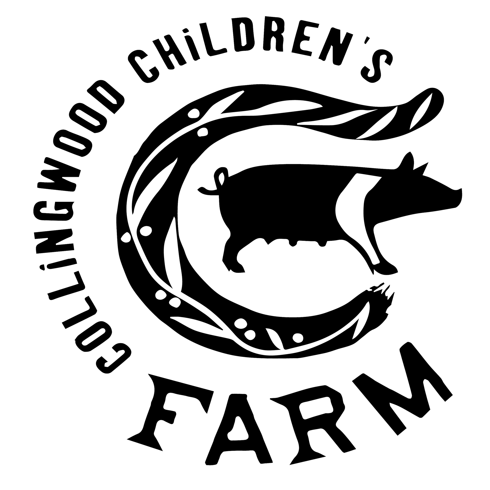 Logo for Collingwood Children's Farm: Pig inside a stylized C shape, with 