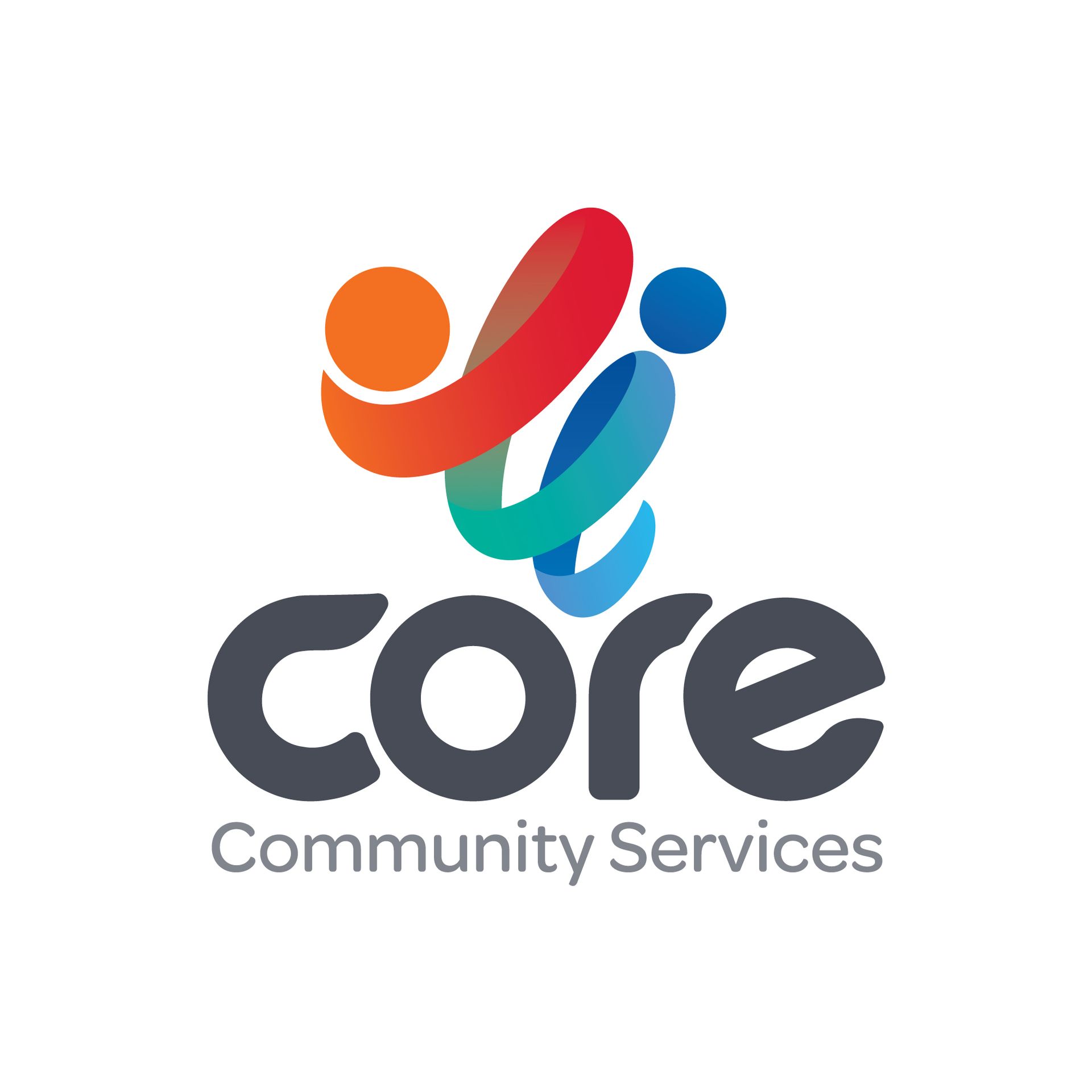 Core Community Services logo: abstract figures in red, teal, and blue above the word 
