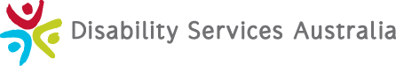 Logo of Disability Services Australia with a colorful, connected people graphic.